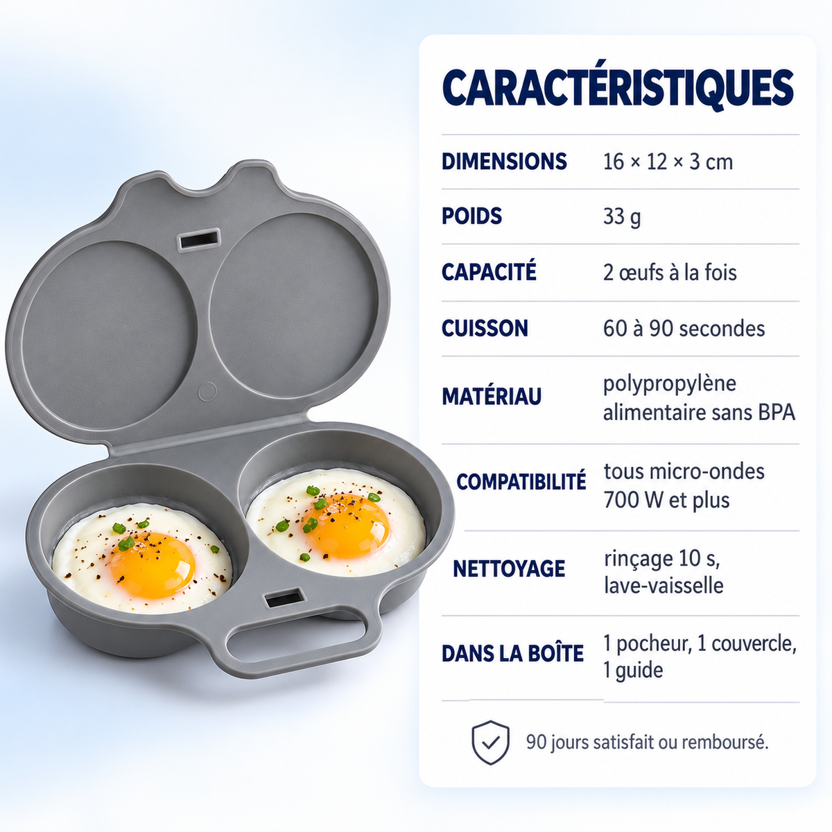 Caractéristiques du pocheur d'œufs